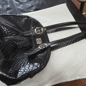 Black crocodile print shoulder bag